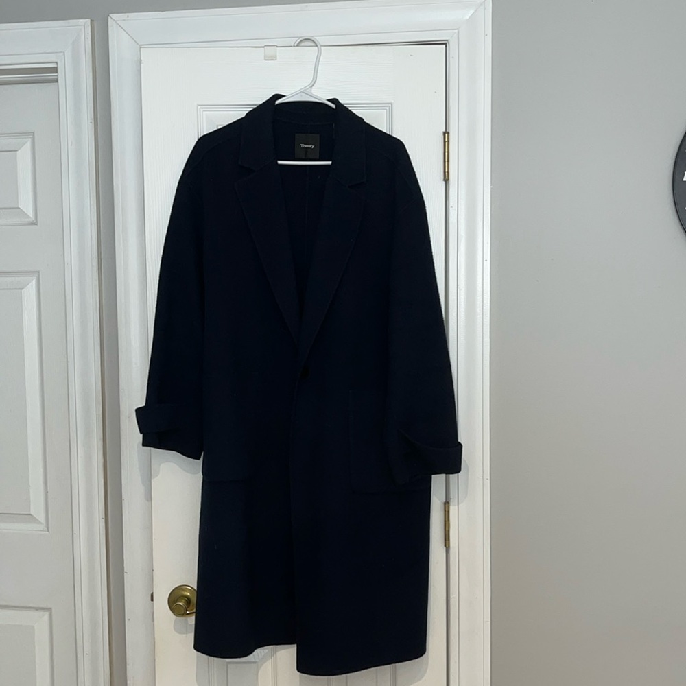 Theory womens navy blue wool coat